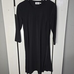 Leota Women's Mini Swing Dress Quarter Sleeve Small Black Packable Travel Work